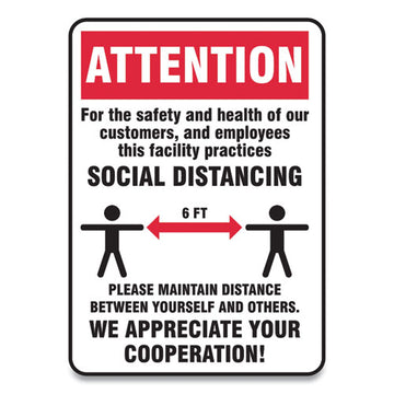 Accuform® Social Distance Signs, Wall, 7 X 10, Customers And Employees Distancing, Humans-arrows, Red-white, 10-pack freeshipping - TVN Wholesale
